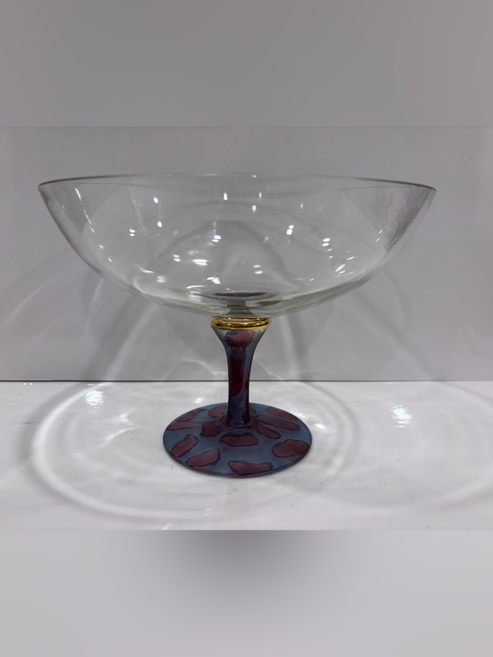 KROSNO Glasswrks Tri-Color Pedestal Compote Bowl/Candy  Made in Poland 10” Diam.